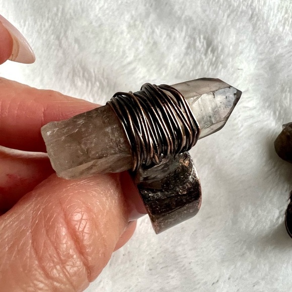 Smoky Quartz Bullet Adjustable Electroplated Ring - Picture 11 of 13
